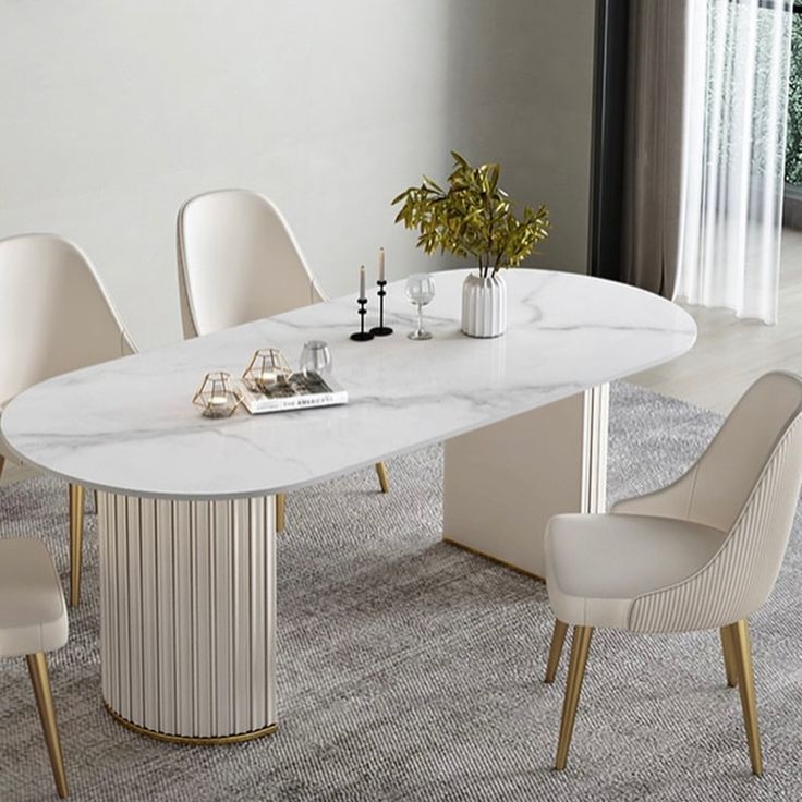 Aurora Fluted Marble Oval Dining Table