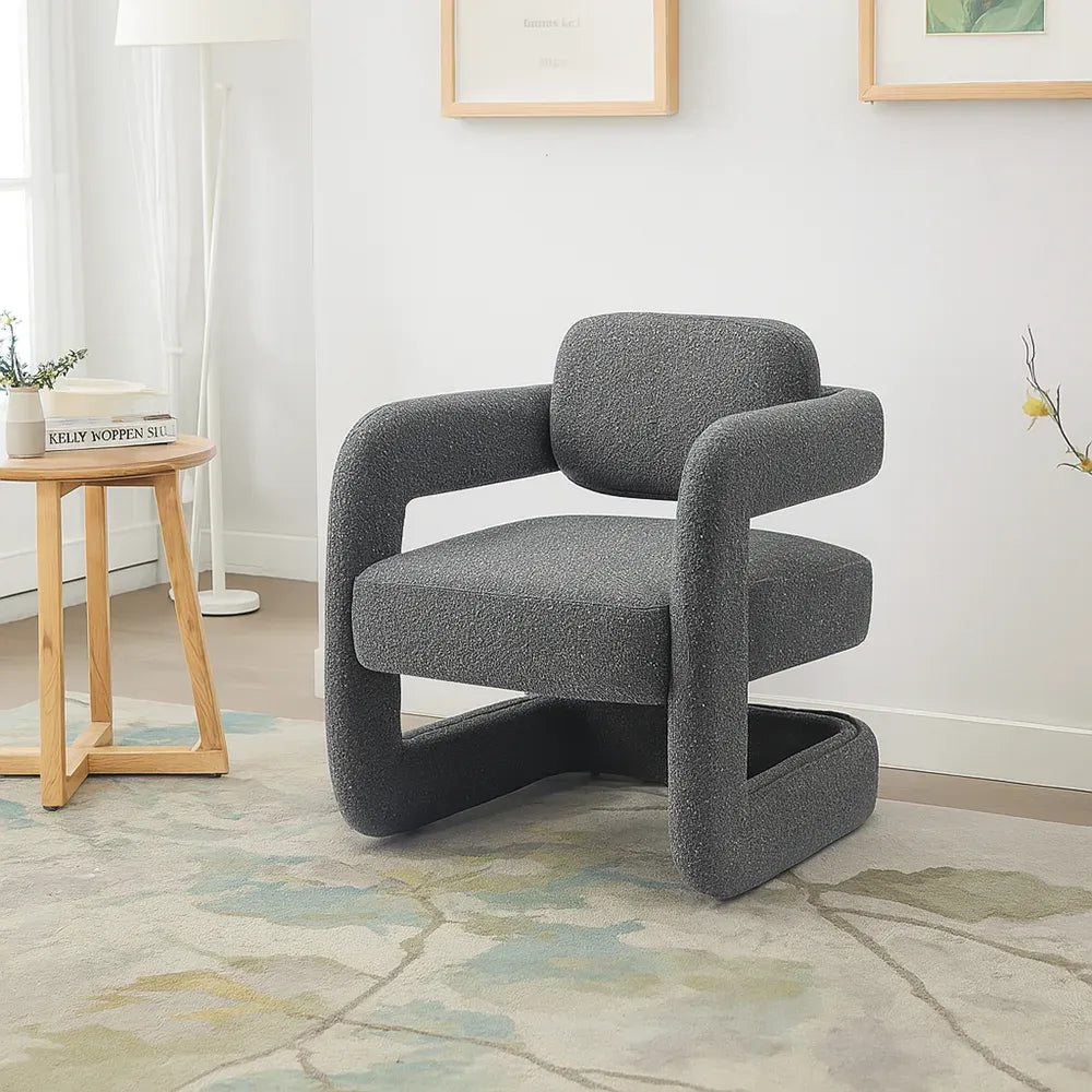 Sculptural Loop-Frame Bouclé Armchair