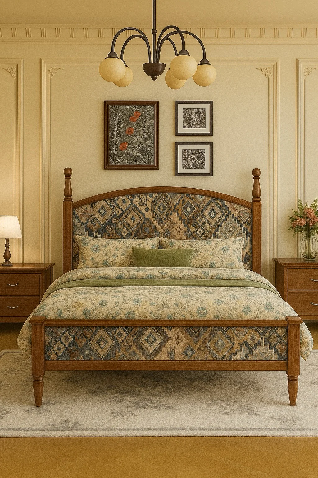 Classic Arch-Top Rattan Wooden Bed