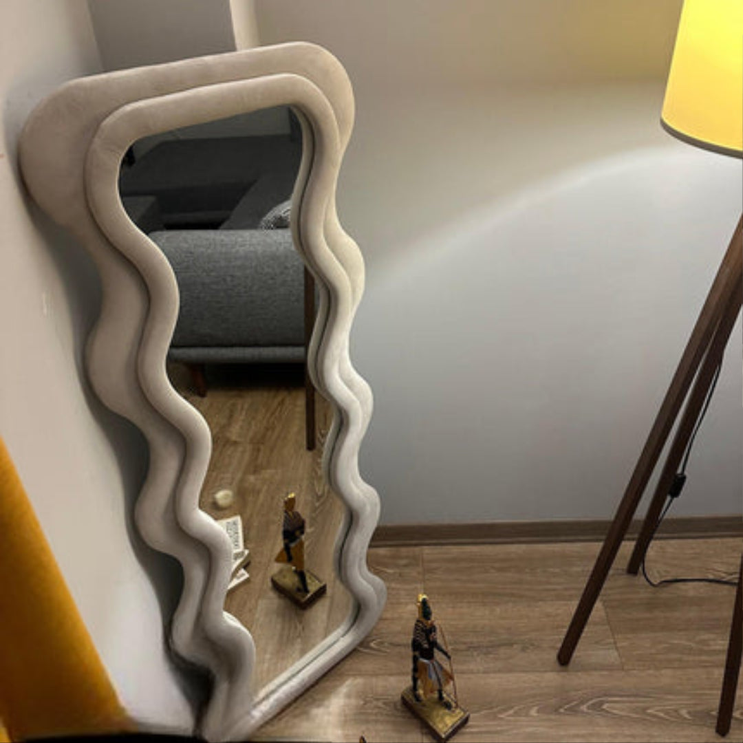 Wavy Contour Standing Mirror in Grey