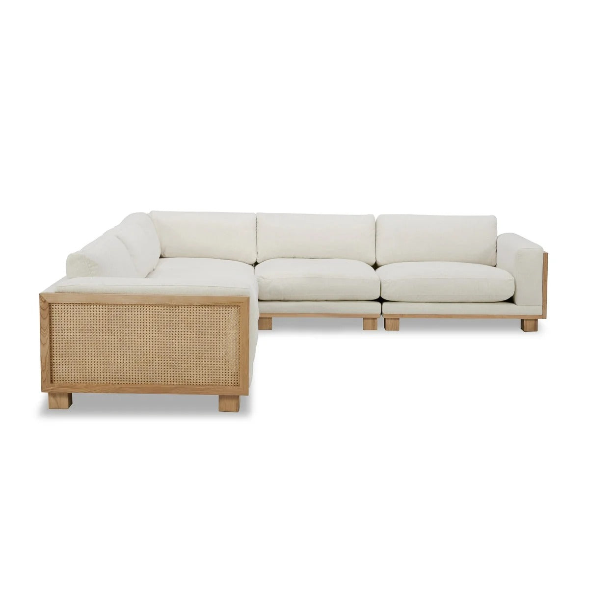 Acacia Wood & Boucle Upholstered 5 Seater Sectional Sofa