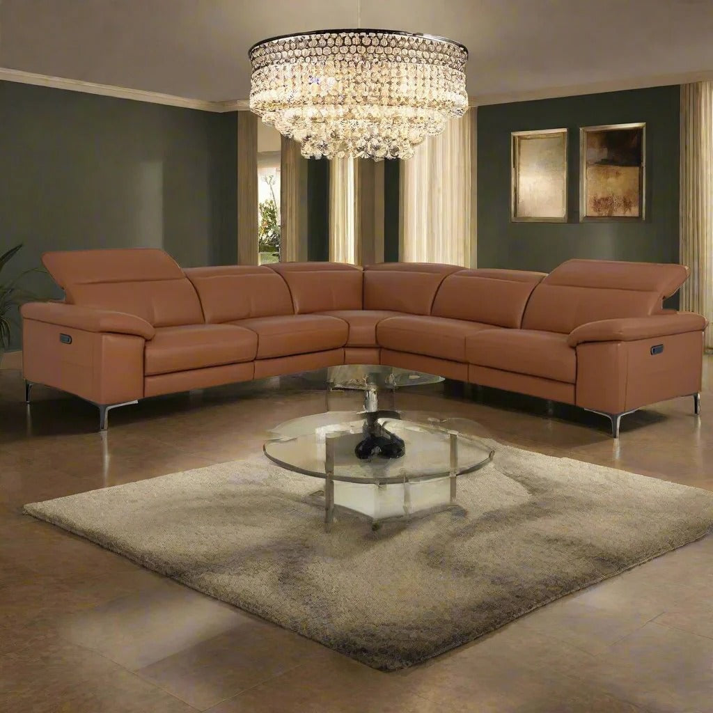 LuxeTan L-Shaped Recliner Sofa