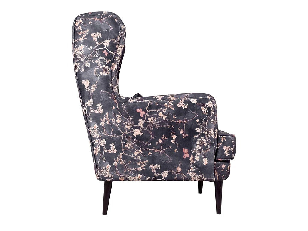 Midnight Bloom Wing Chair
