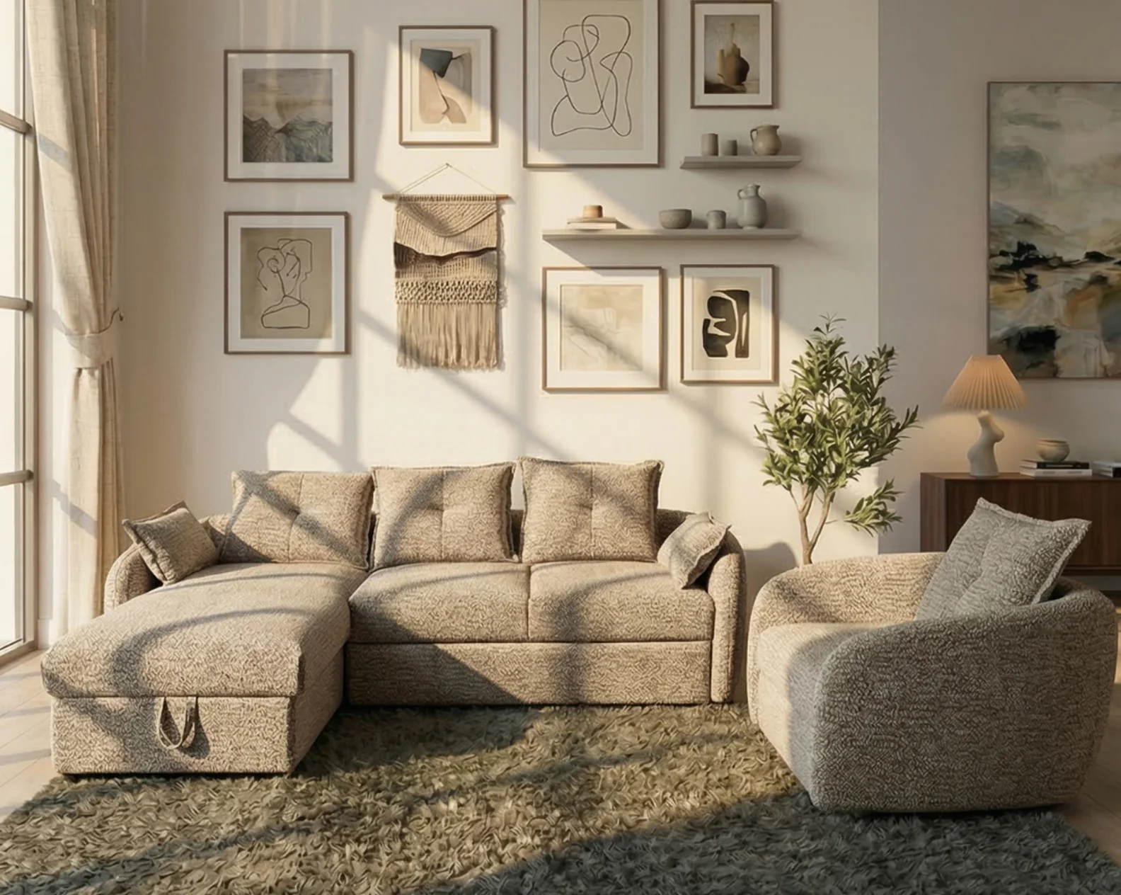 Lorenzo Fabric Sectional Sofa Cum Bed