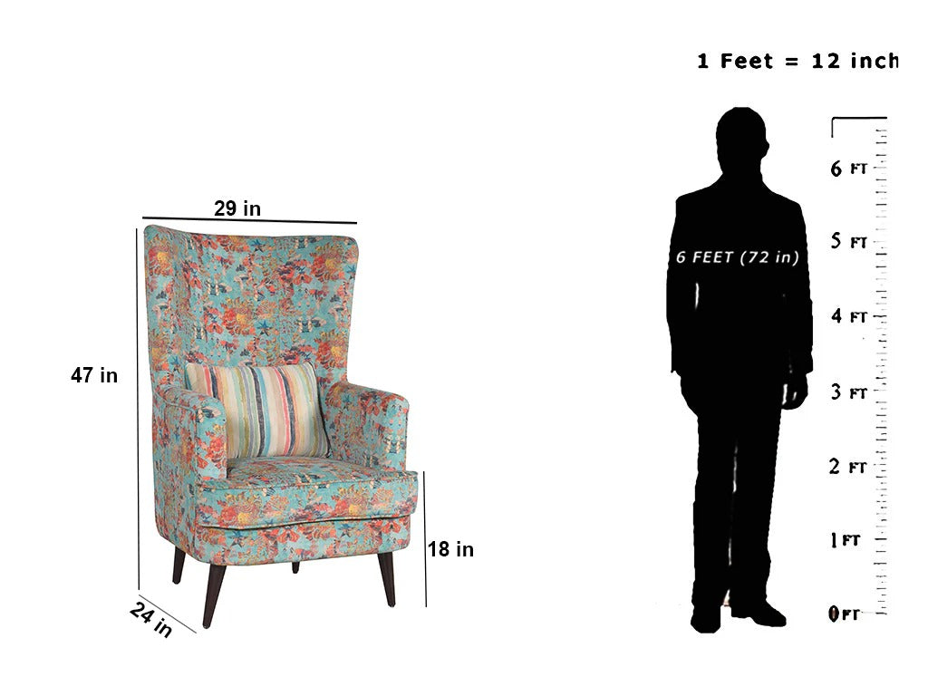 Aqua Bloom Wing Chair