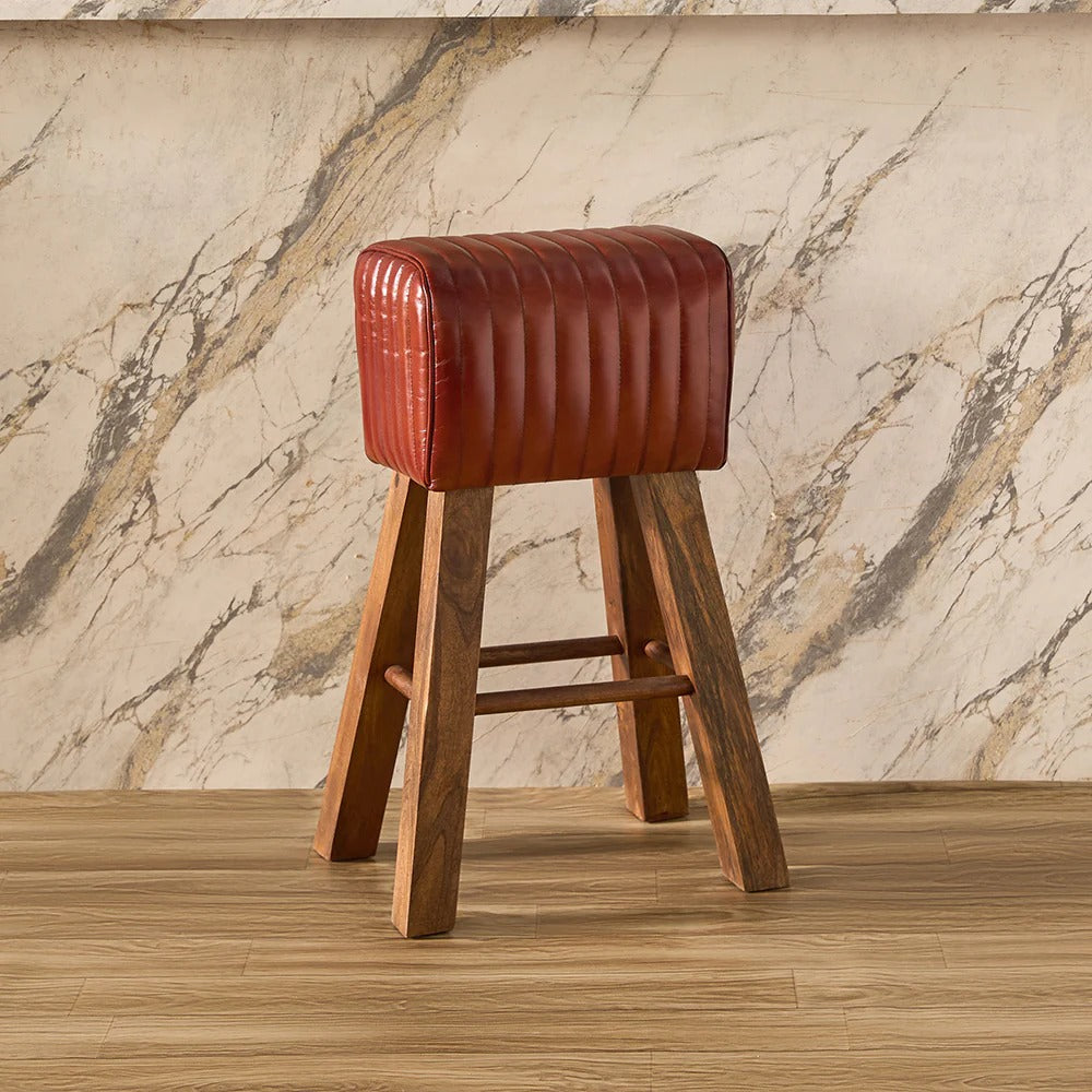 Round Leather Counter Stool