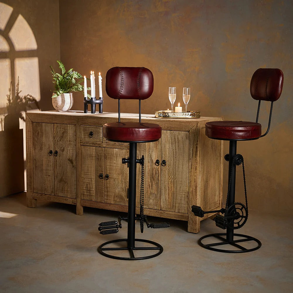 Round-Seat Metal Bar Chair with Padded Back