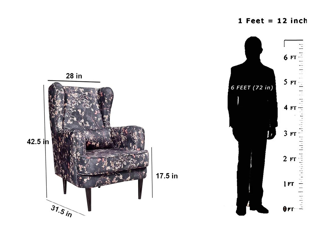 Midnight Bloom Wing Chair