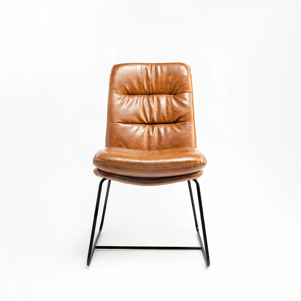 Sled-Base Tan Leatherette Side Chair