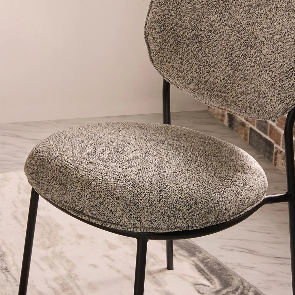 Grey Bouclé Round-Back Dining Chair