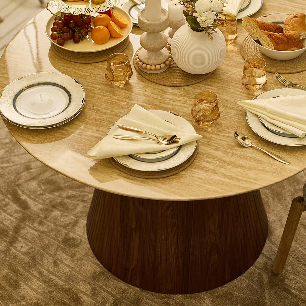 Travertine Halo Round Dining Table