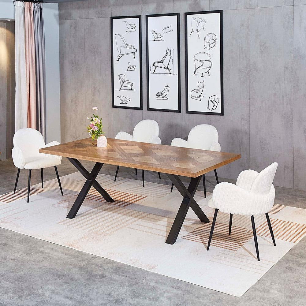 Elysian White Bouclé Dining Set