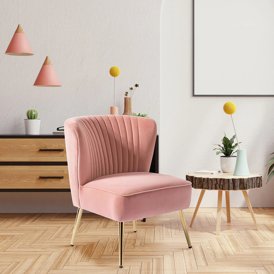 Pink Velvet Accent Chair