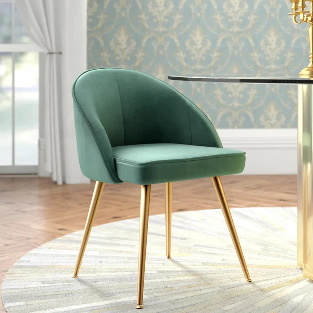 Golden-Legged Royal Green Velvet Chair