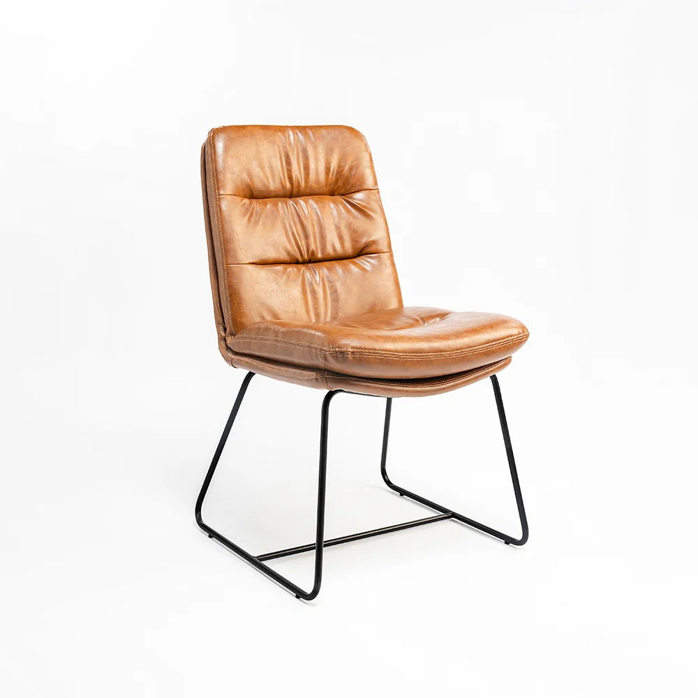 Sled-Base Tan Leatherette Side Chair