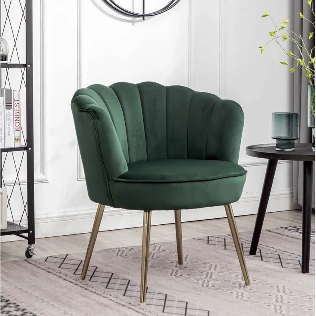 Emerald Green Shell Design Accent Chair
