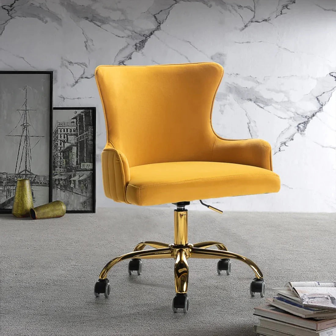 Luxury Yellow Velvet Accent Chair