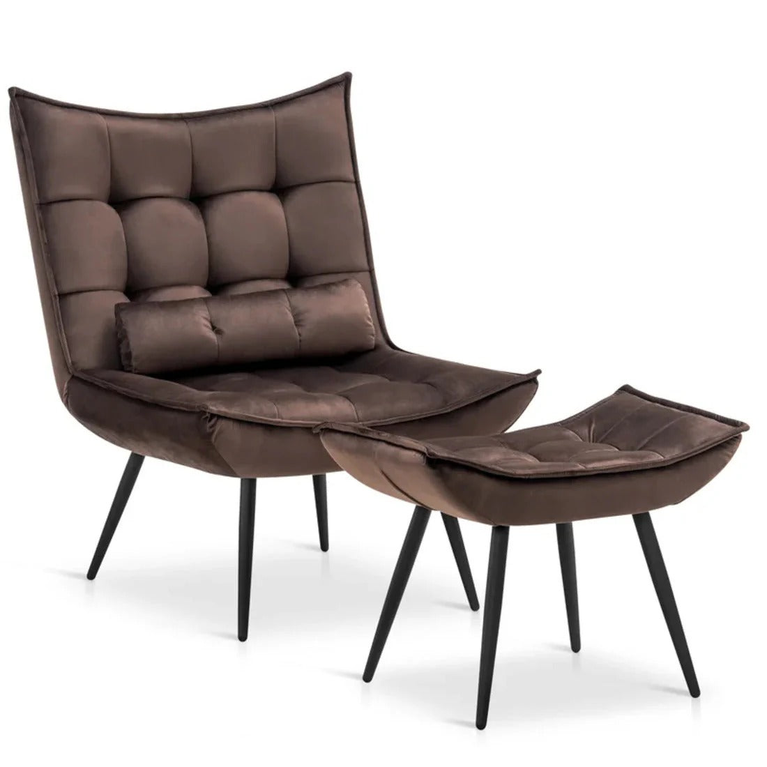 Luxury Brown Cushioned Accent Chair with Ottoman