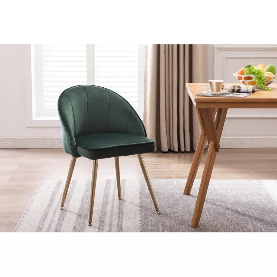 Golden-Legged Royal Green Velvet Chair