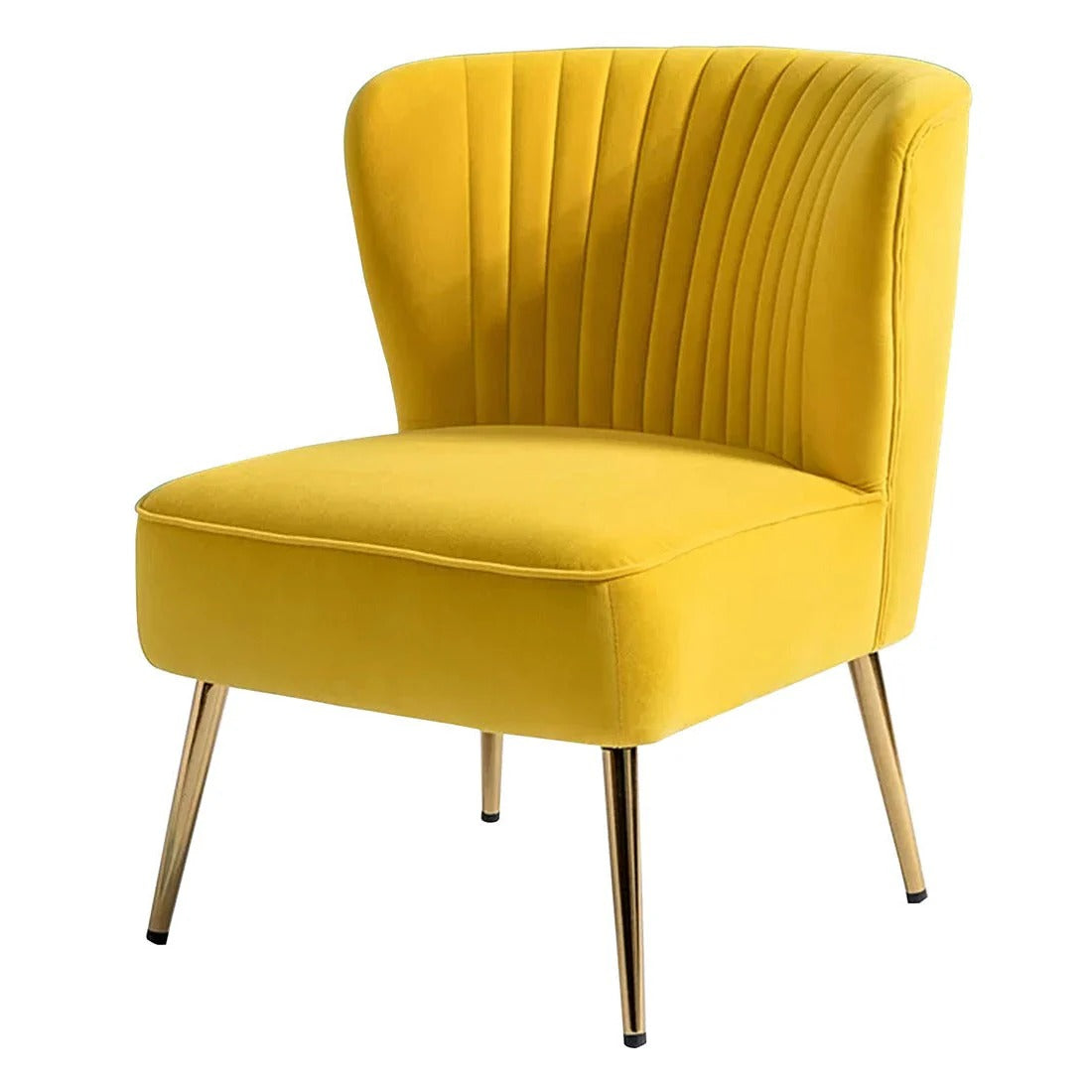 Tapered Gold-Leg Yellow Accent Chair