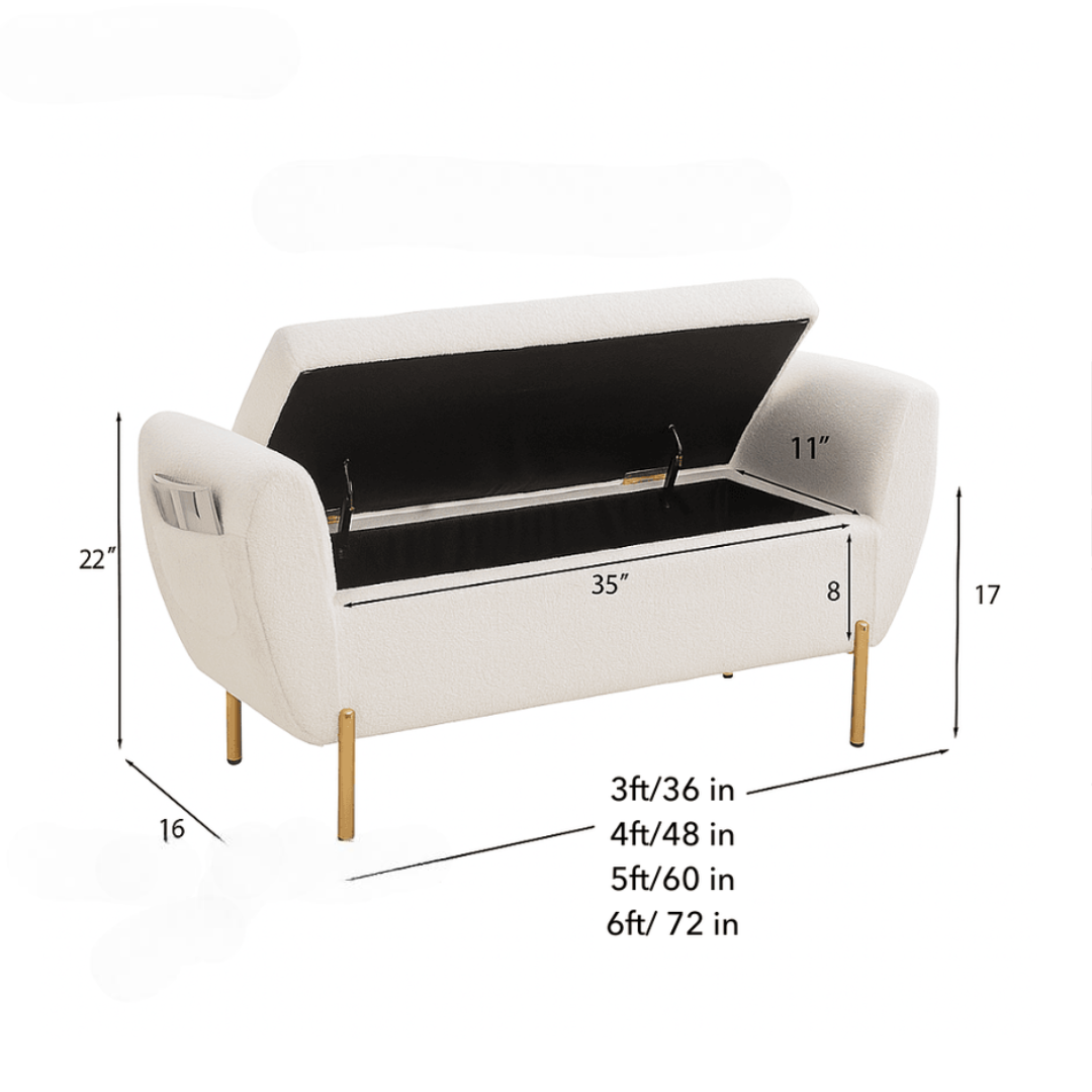 Ivory Bouclé Storage Bench