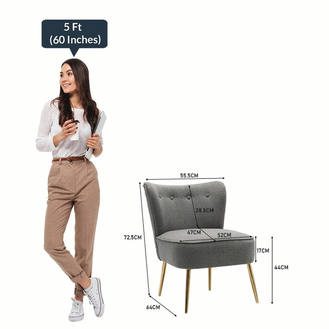 Grey Deep-Cushion Velvet Accent Chair
