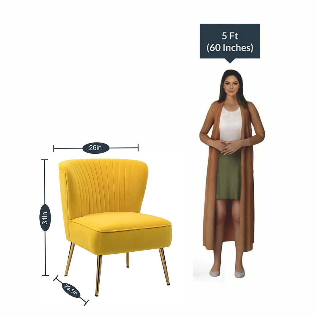Tapered Gold-Leg Yellow Accent Chair