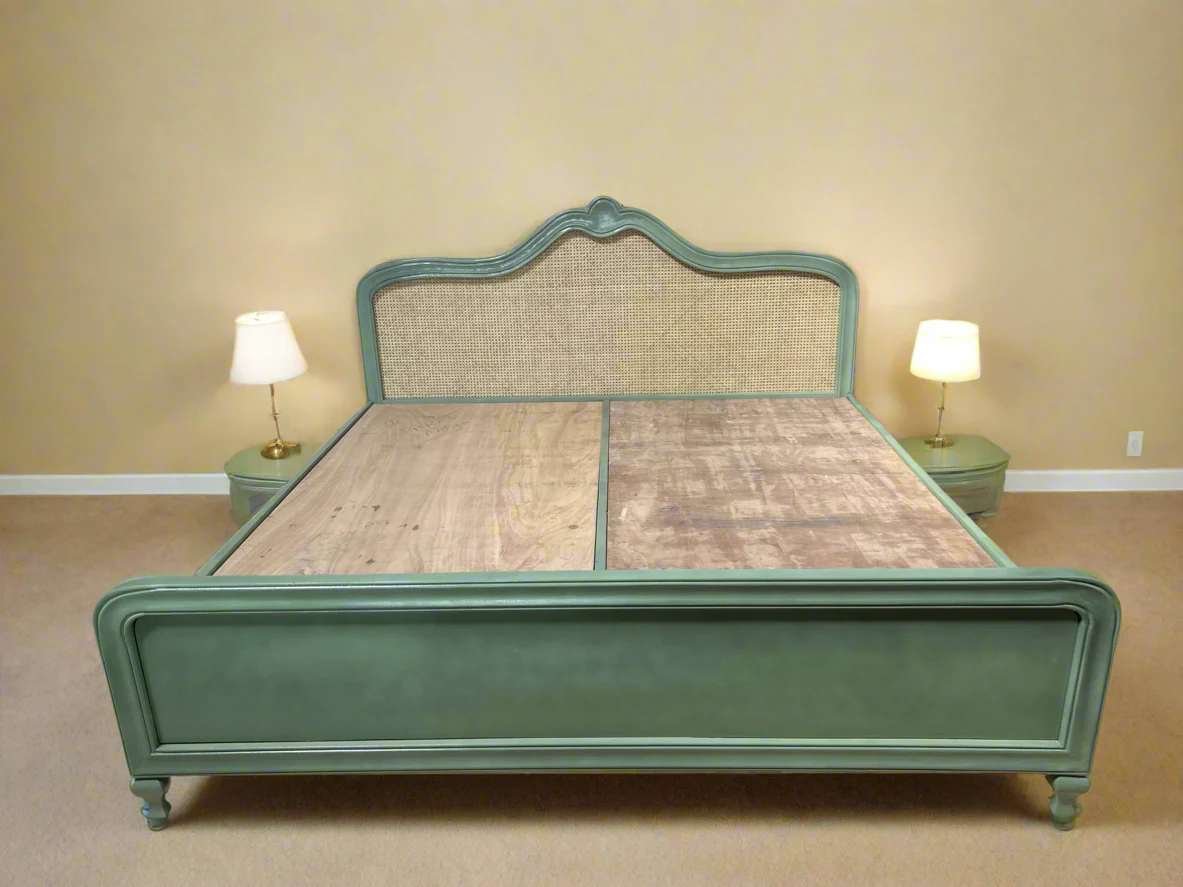 Curved Rattan Panel Solid Wood Bed