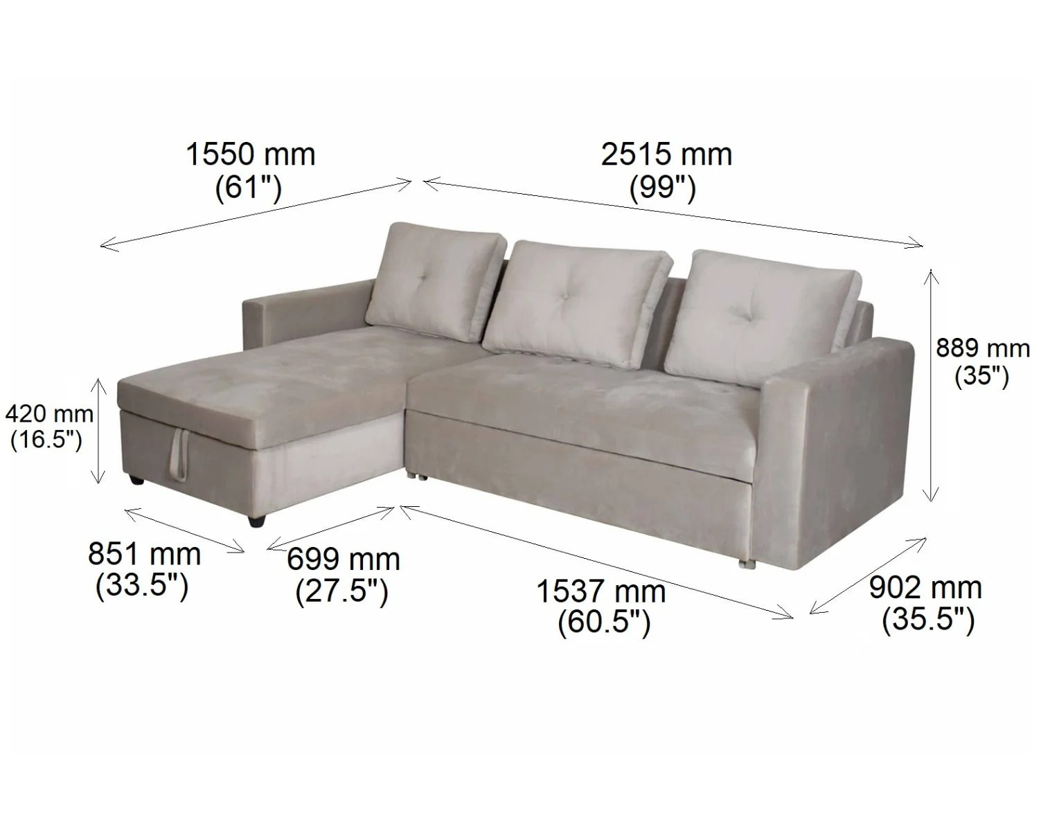 Alessio Fabric Sectional Sofa Cum Bed
