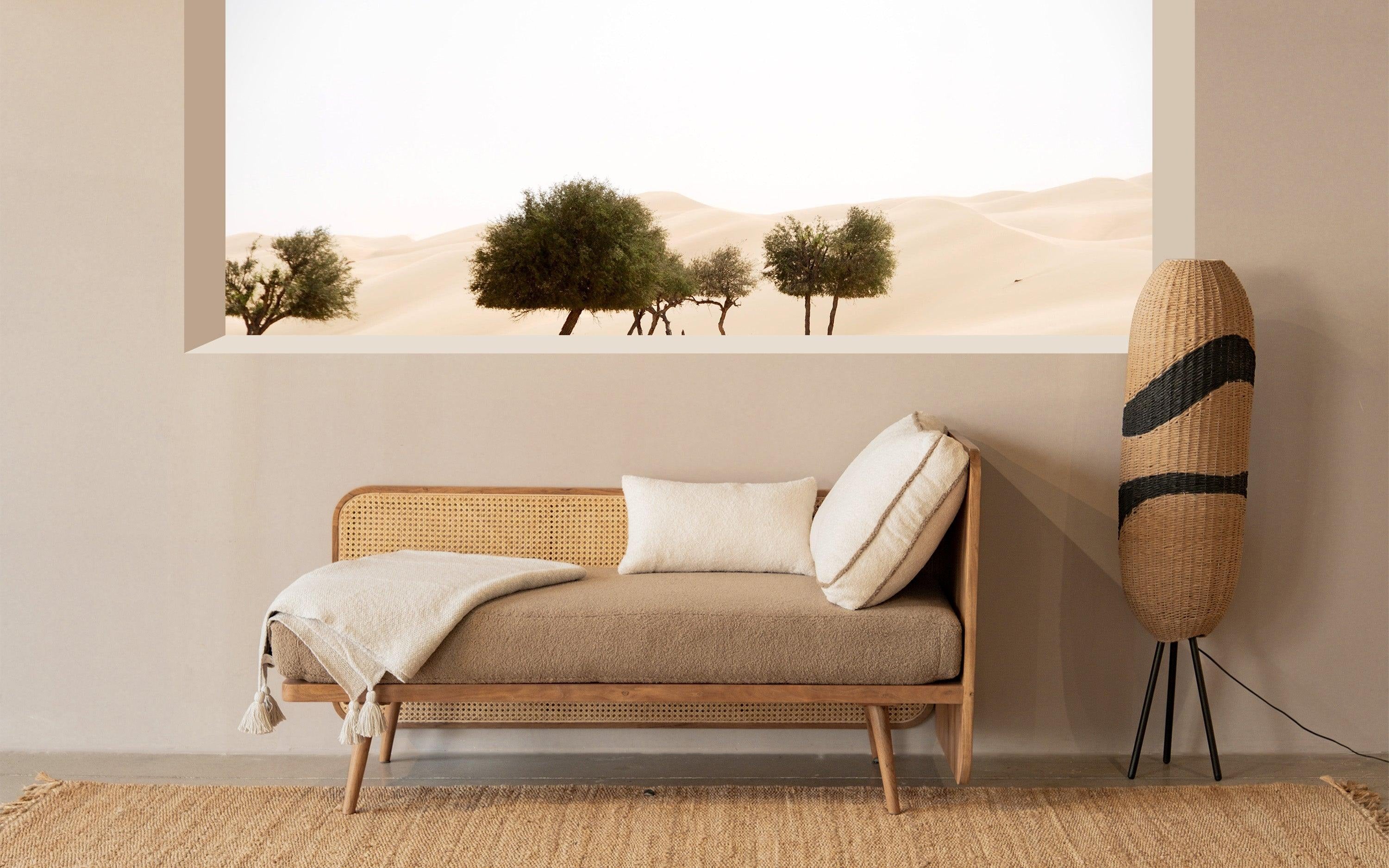 Textured Beige Daybed on Solid Wood Base