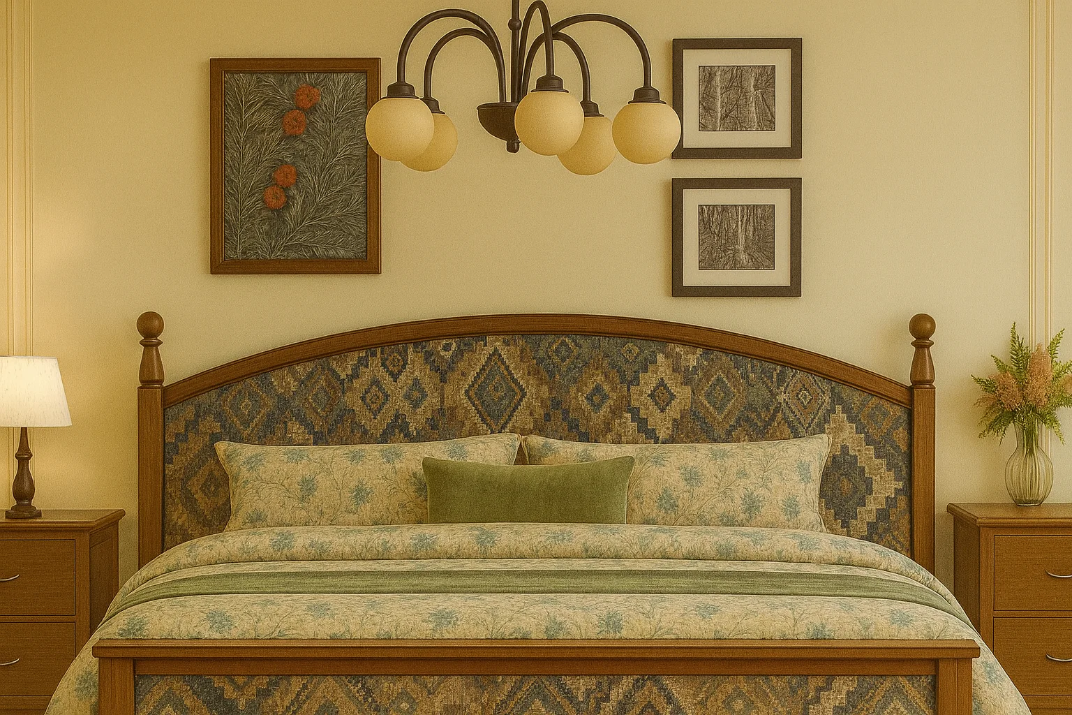 Classic Arch-Top Rattan Wooden Bed