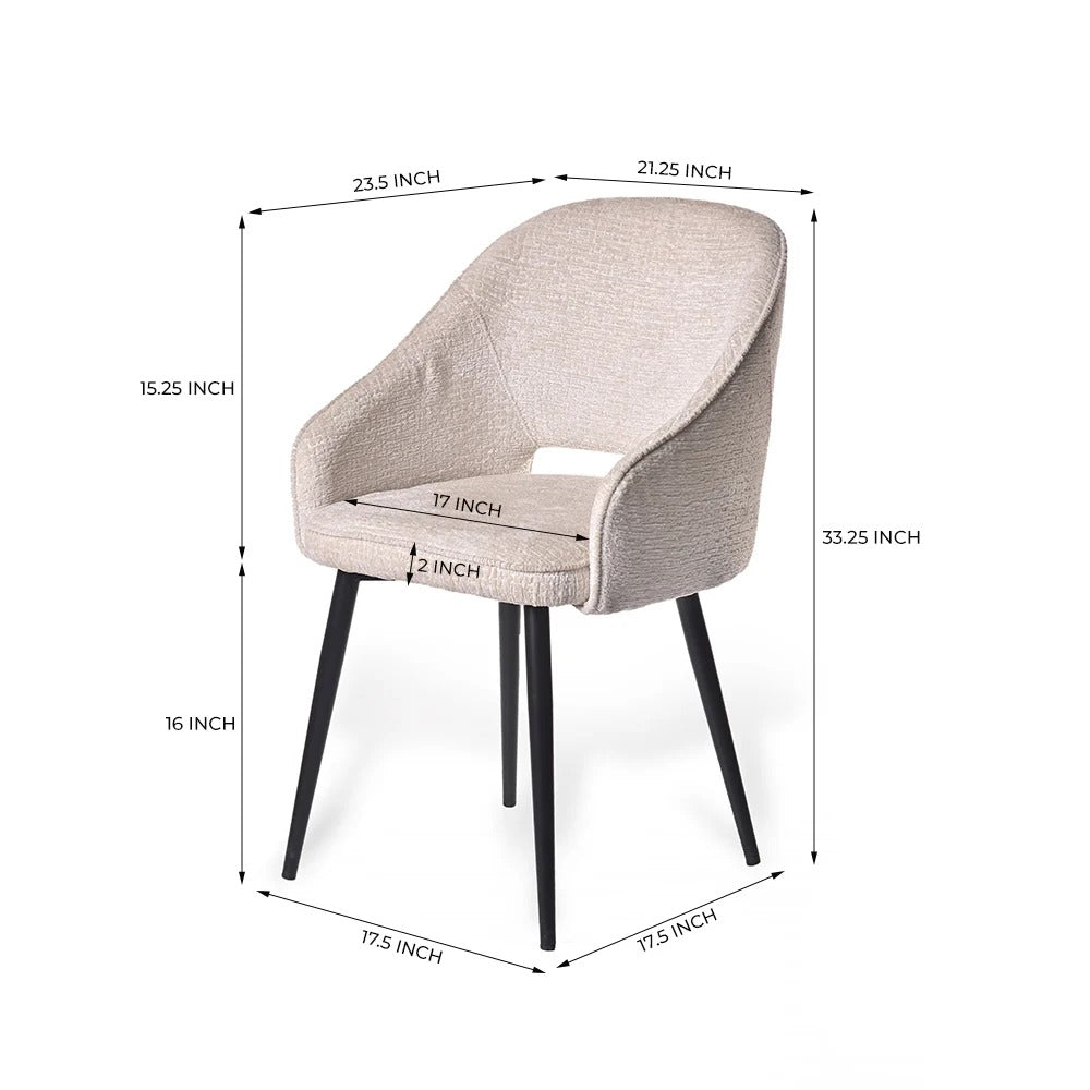 Curved Beige Fabric Dining Chair