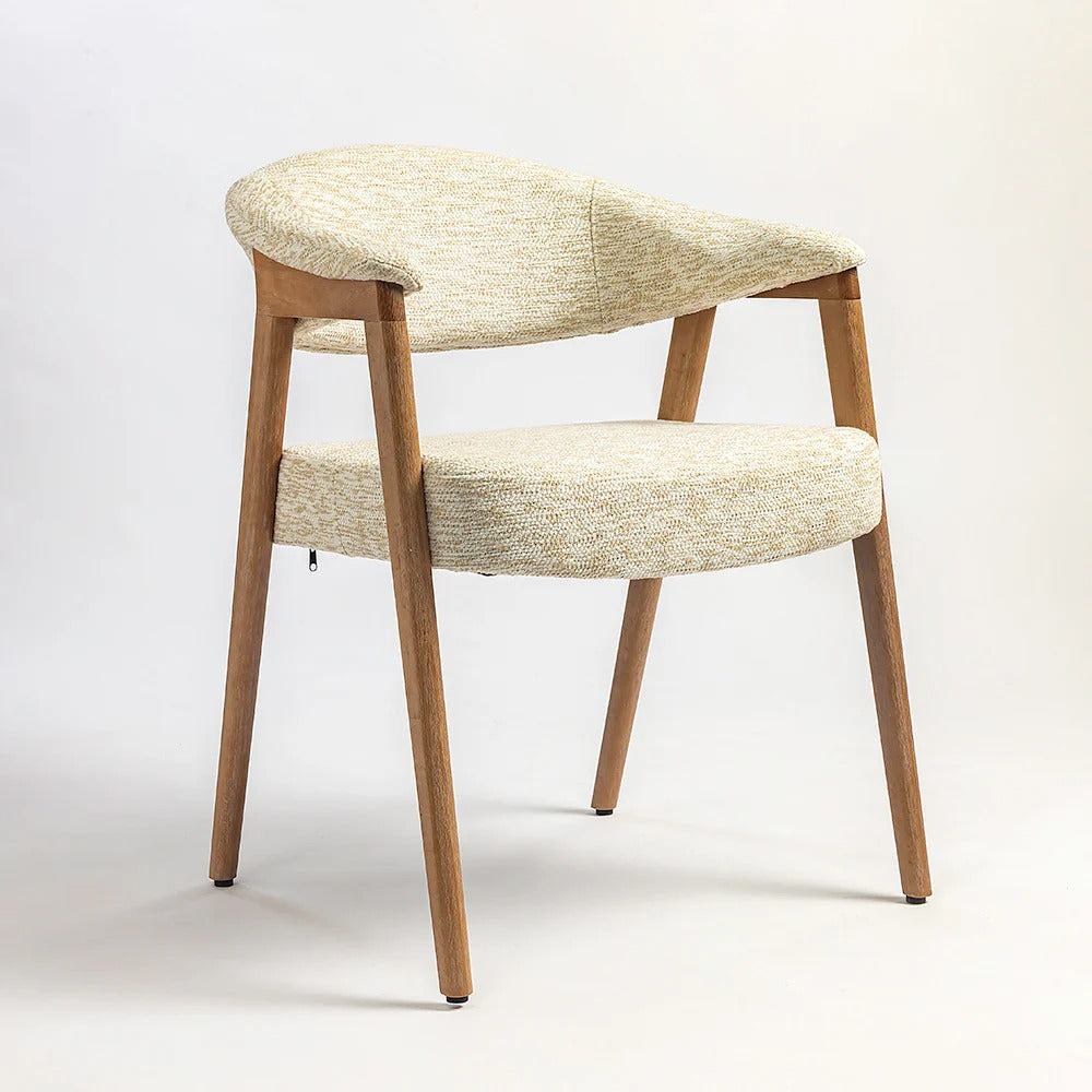 Beige Barrel-Back Upholstered Dining Chair