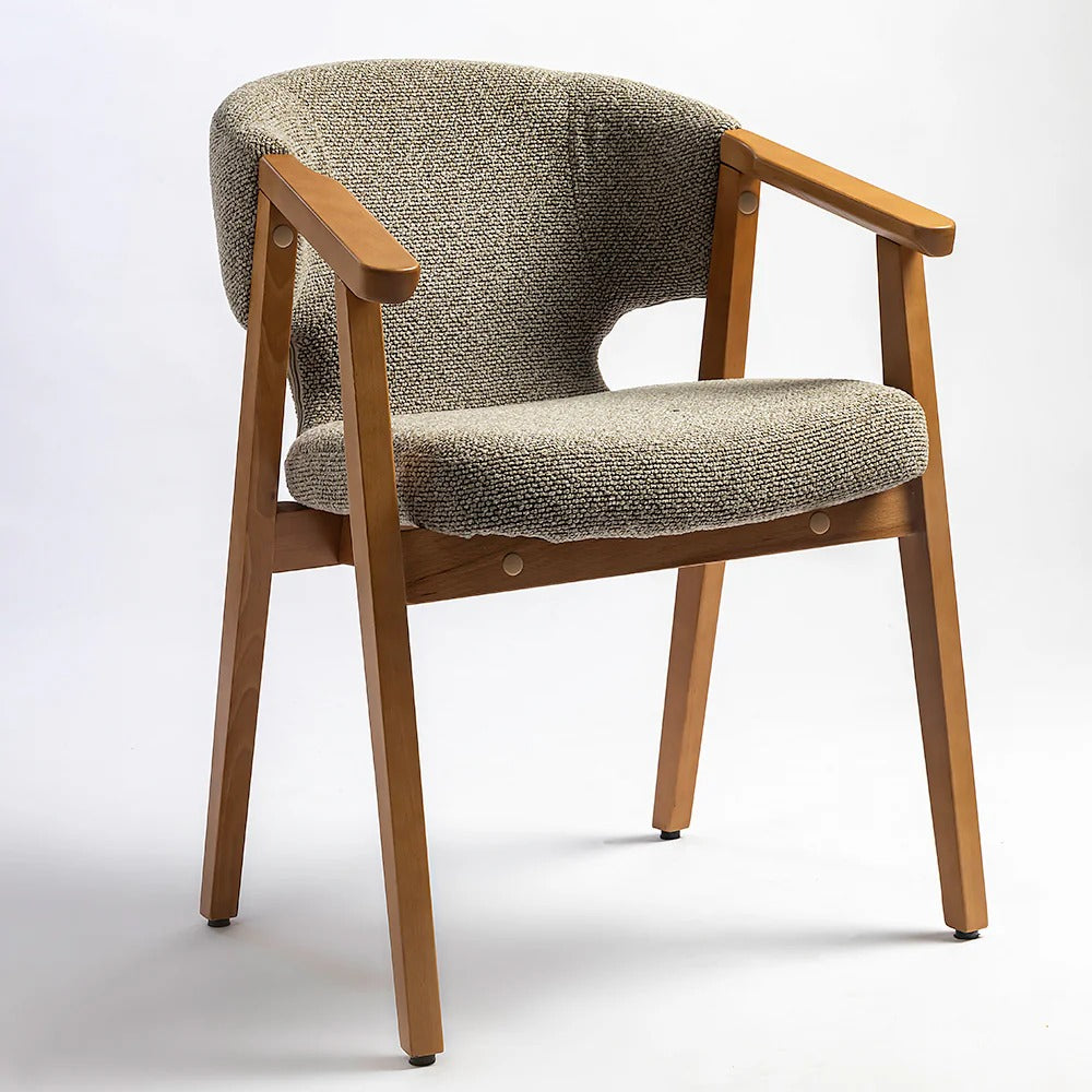 Curved Barrel-Back Dining Chair with Wooden Legs