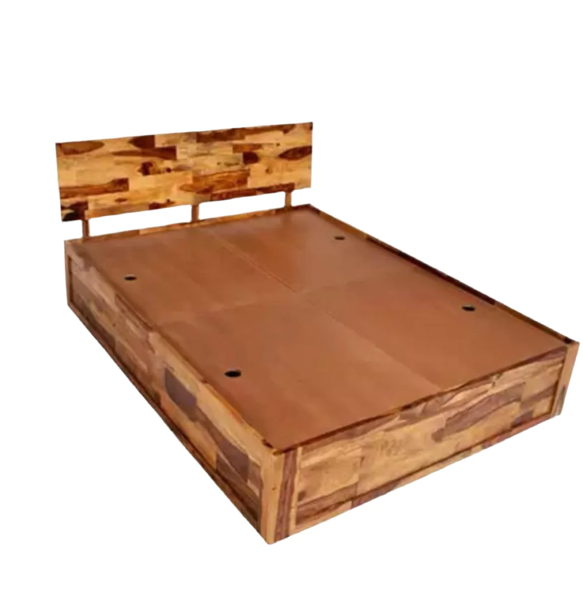 Modern Patchwork Wood & Rattan Panel Bed