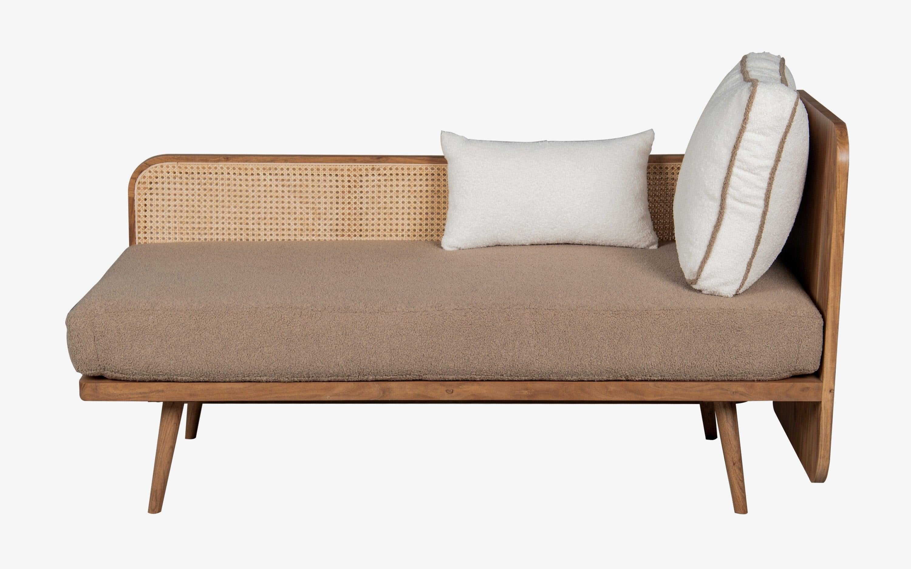Textured Beige Daybed on Solid Wood Base