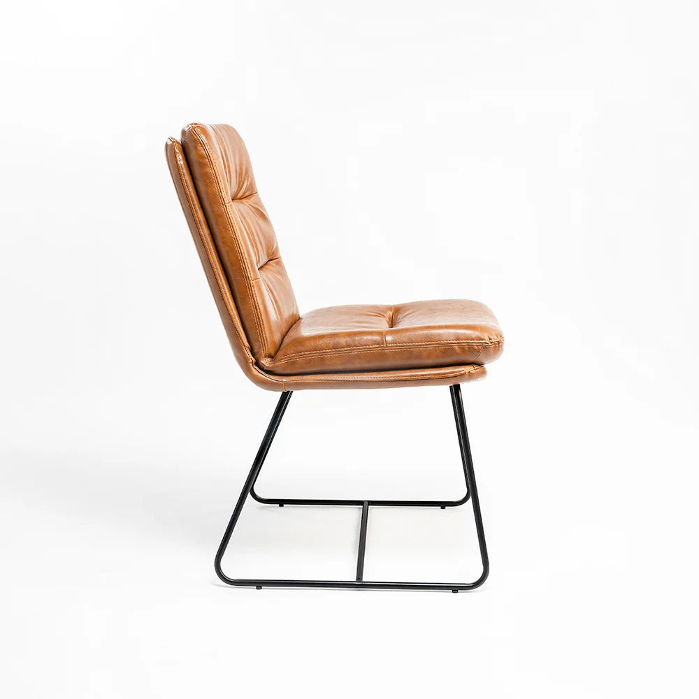 Sled-Base Tan Leatherette Side Chair