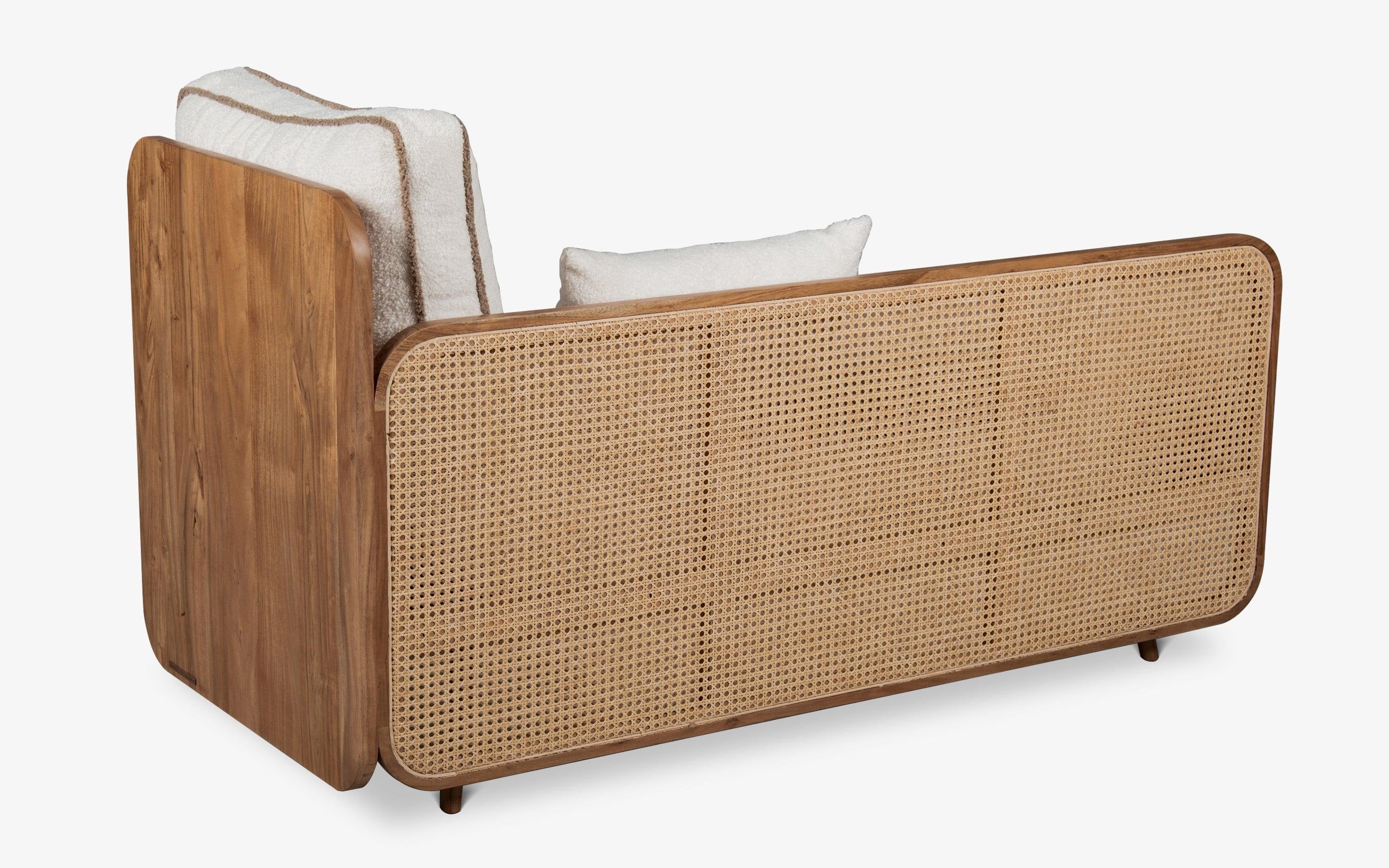 Textured Beige Daybed on Solid Wood Base