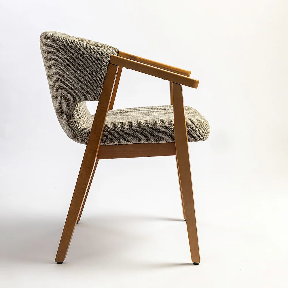 Curved Barrel-Back Dining Chair with Wooden Legs