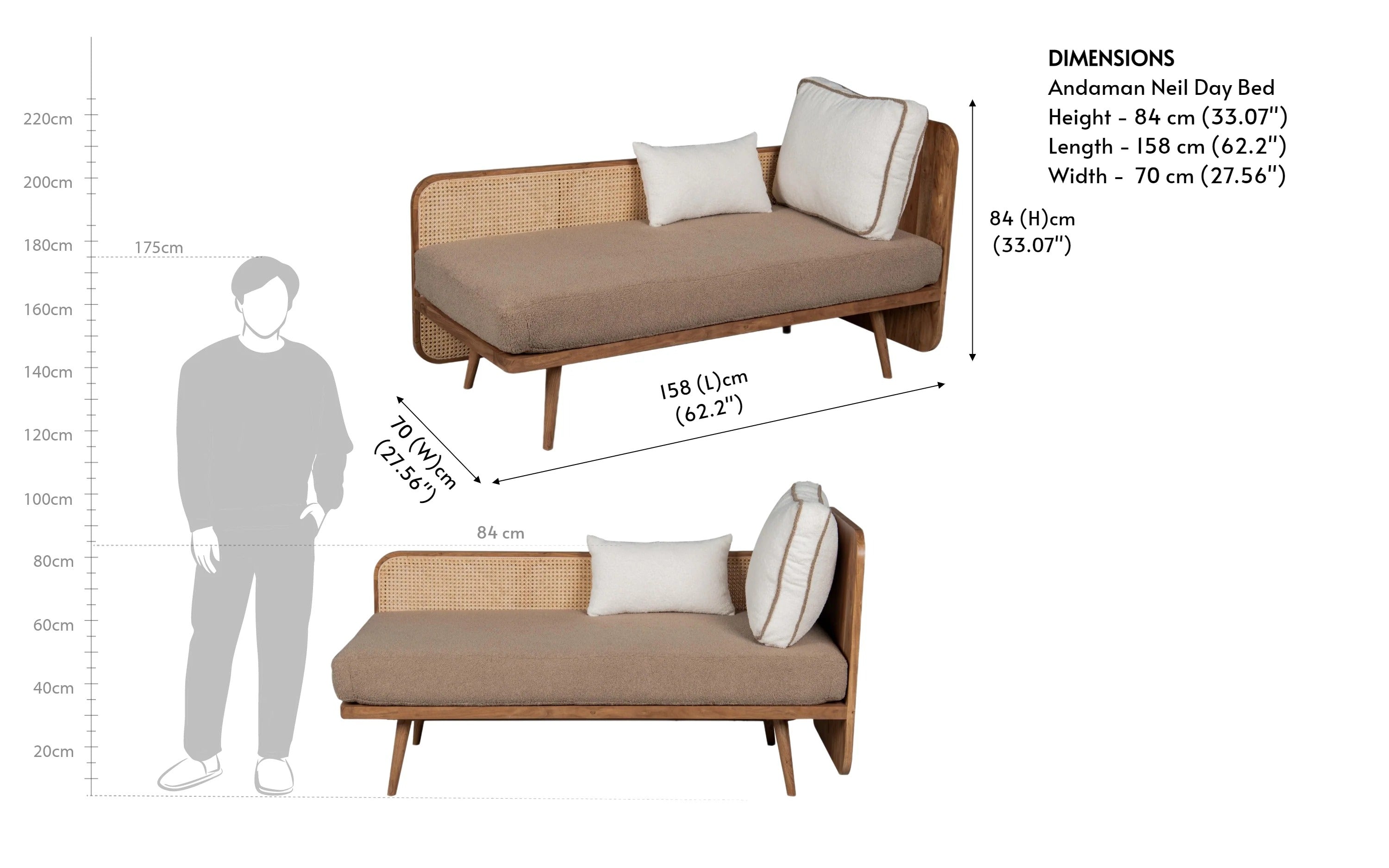 Textured Beige Daybed on Solid Wood Base