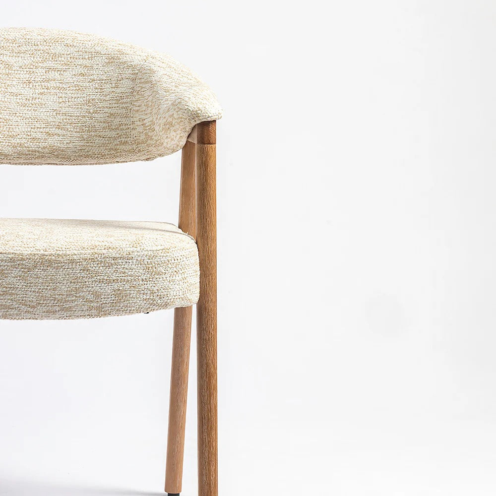 Beige Barrel-Back Upholstered Dining Chair