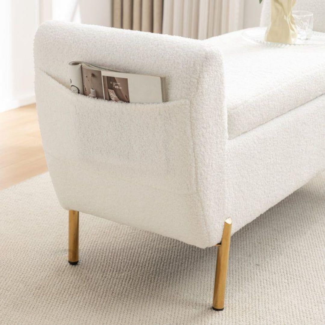 Ivory Bouclé Storage Bench