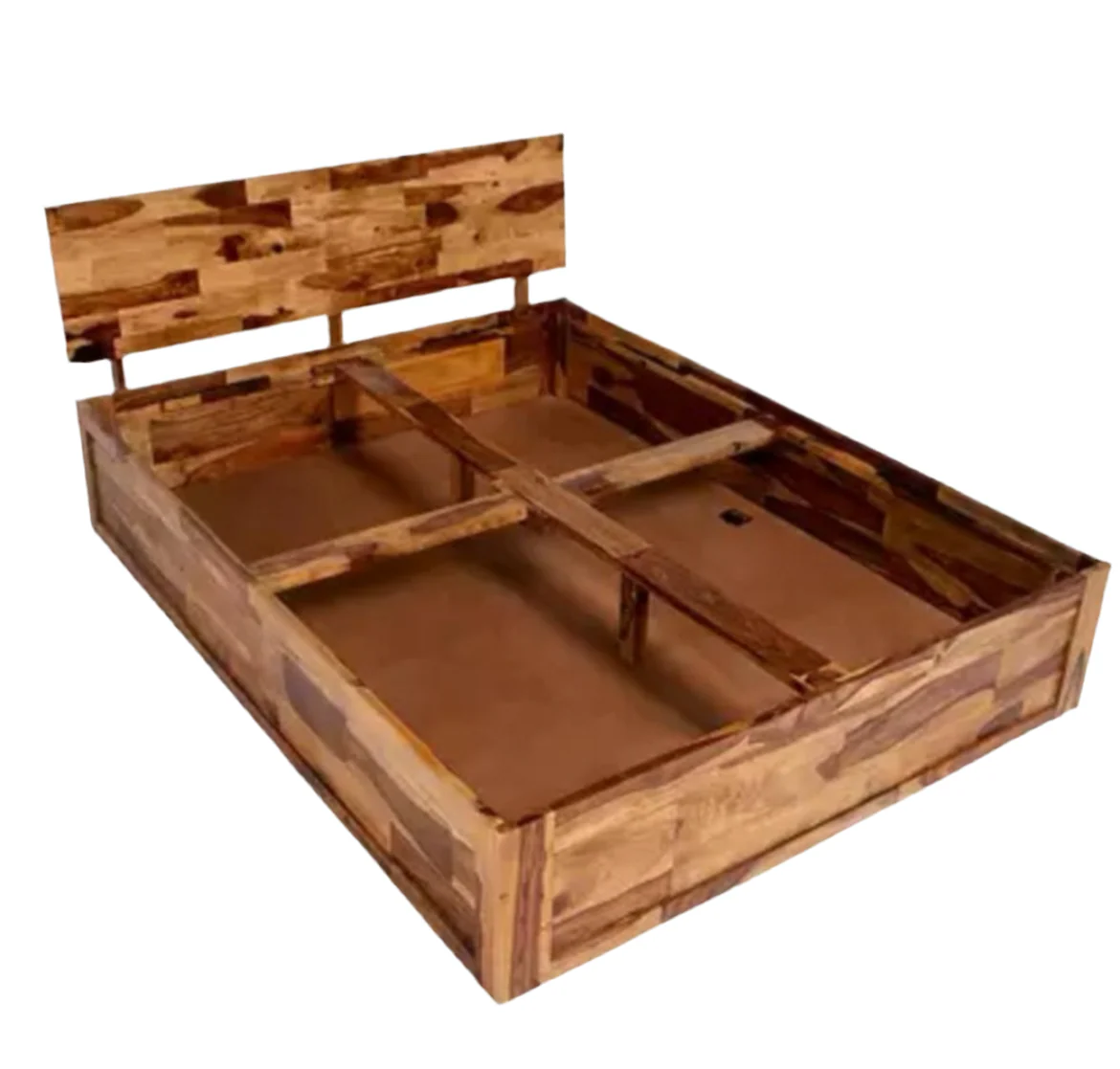 Modern Patchwork Wood & Rattan Panel Bed