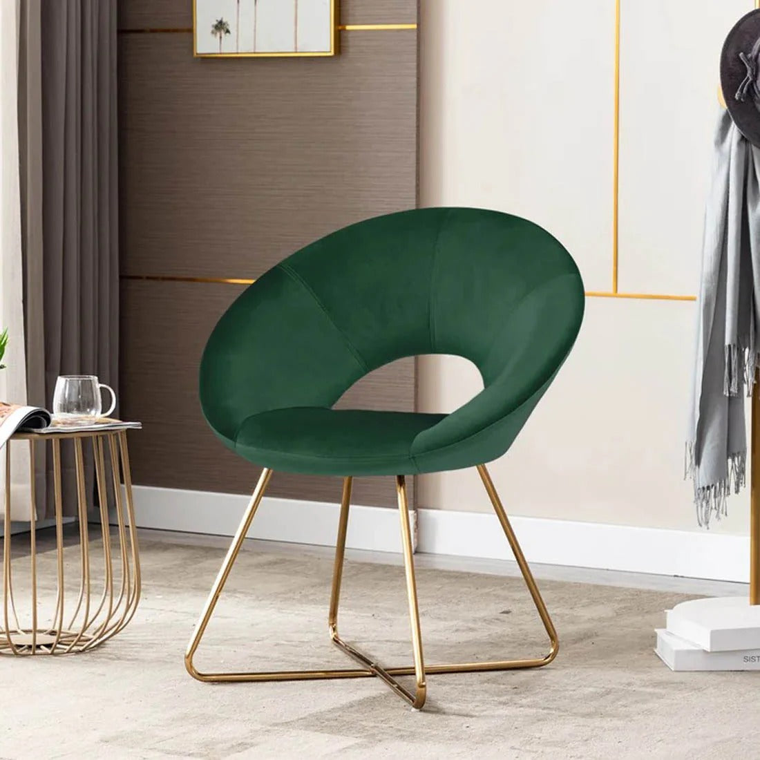 Royal Green Shell Shape Accent Chair