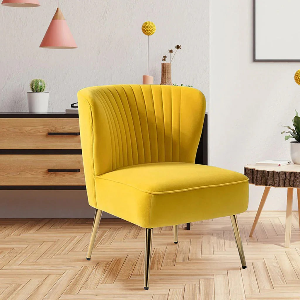 Tapered Gold-Leg Yellow Accent Chair