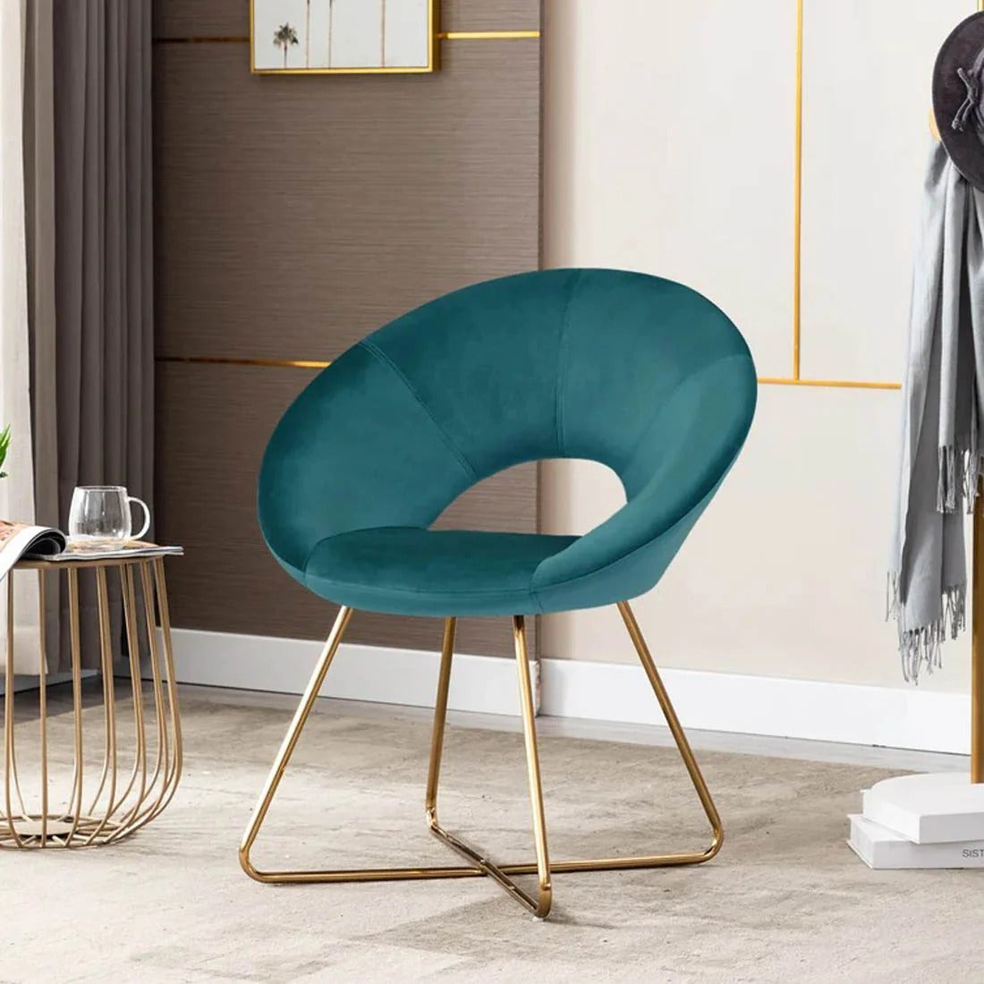 Teal Round Velvet Accent Chair