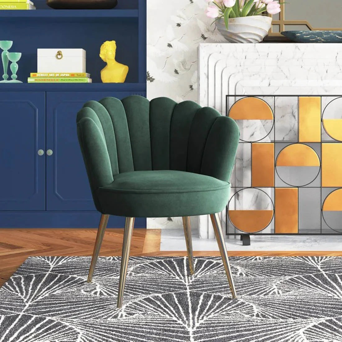 Emerald Green Shell Design Accent Chair