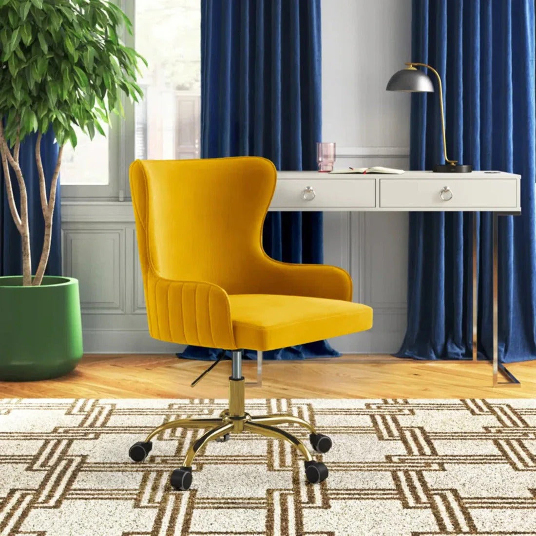 Luxury Yellow Velvet Accent Chair