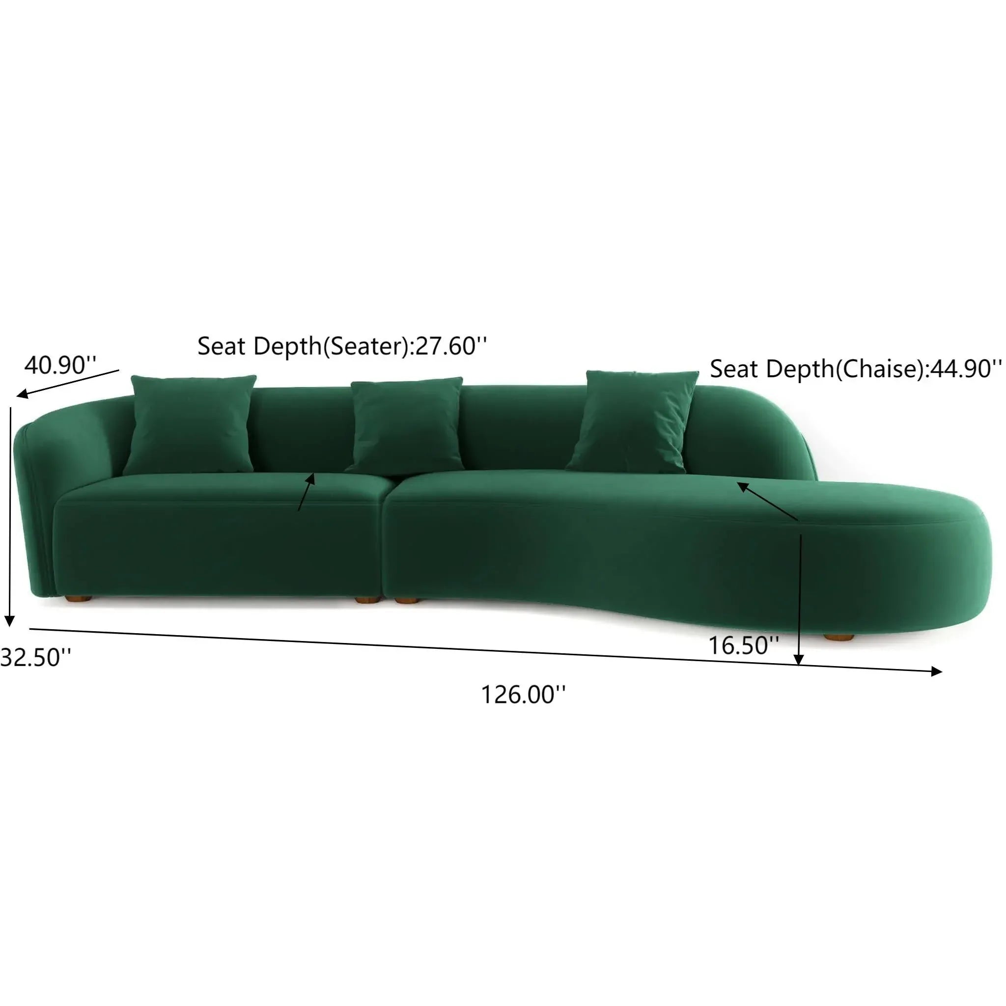 Mustard Velvet Curved Sectional 5 Seater Sofa in Solid Pine Wood Frame