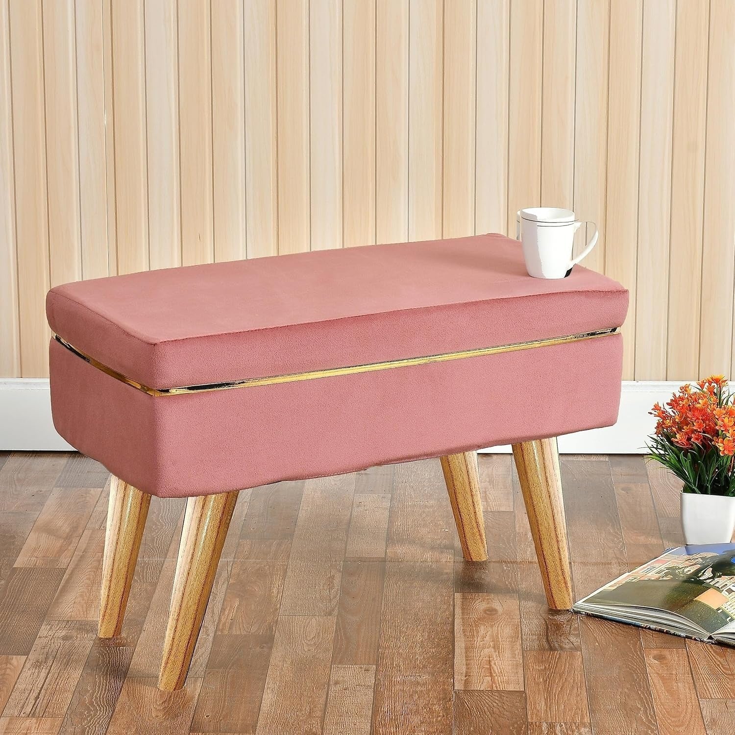 Rosy Luxe Ottoman Bench
